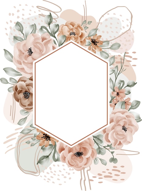 Floral frame rose leaves background with shape abstract