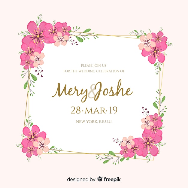 Floral frame wedding invitatio in flat design