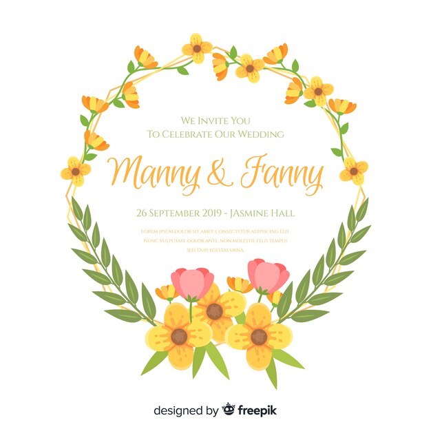 Floral frame wedding invitation template