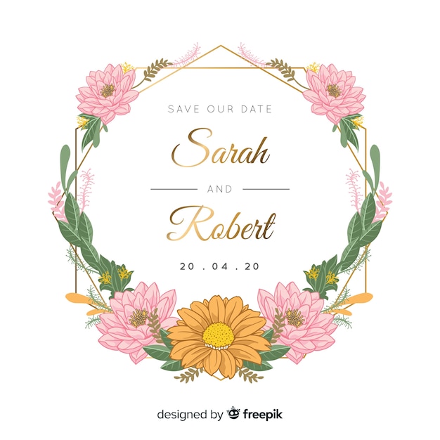 Floral frame wedding invitation template