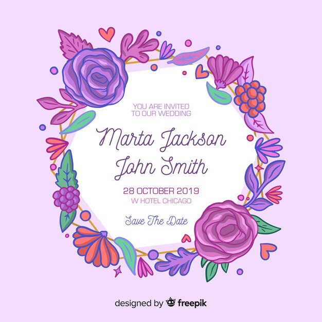 Floral frame wedding invitation template