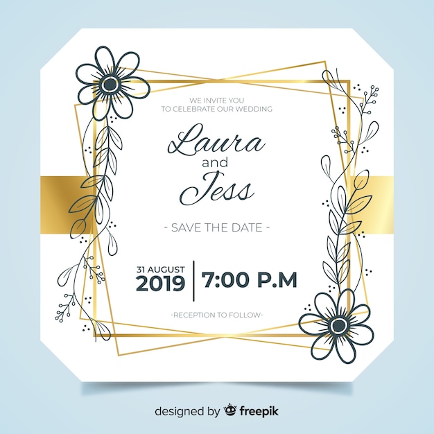 Floral frame wedding invitation template