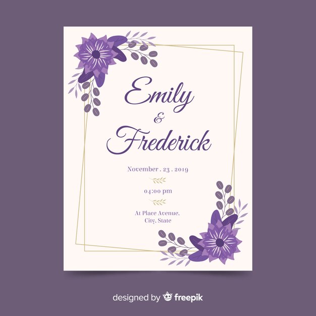 Floral frame wedding invitation template