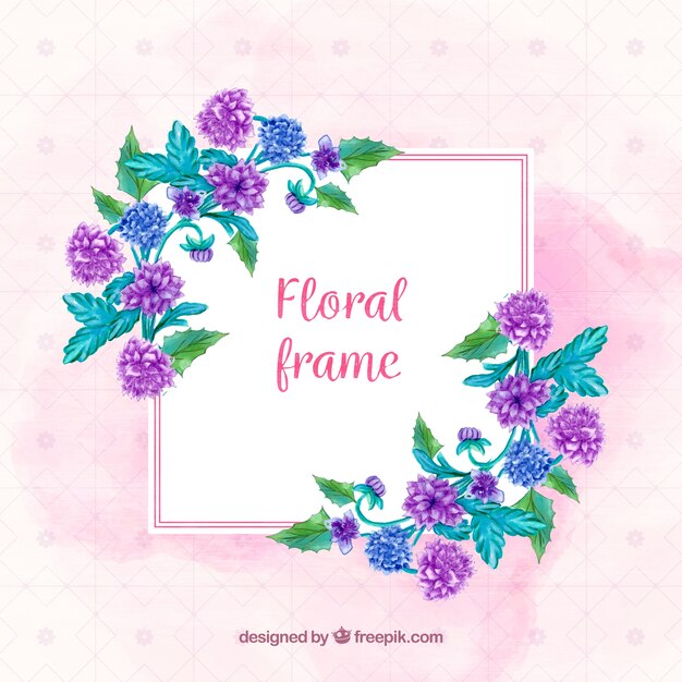 Floral frame with blue and purple flowers