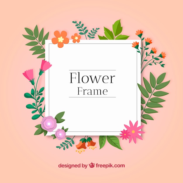 Floral frame with fun style and flat design