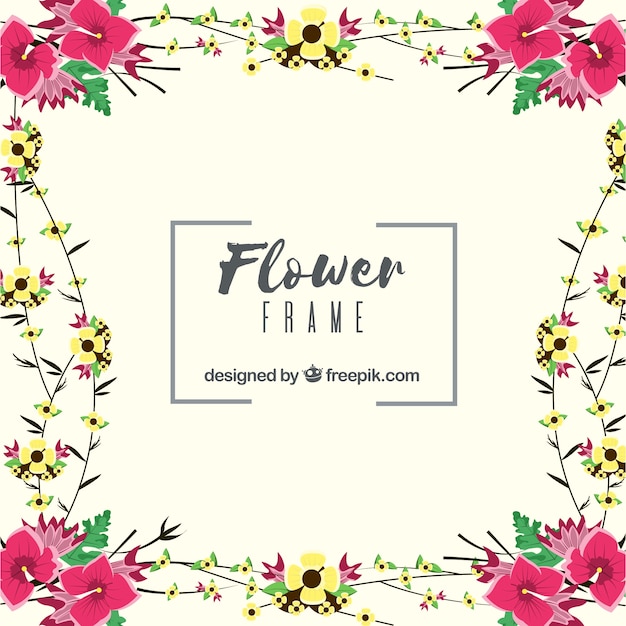 Free vector floral frame with intense colors