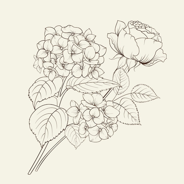 Free vector floral garland of hydrangea and rose.