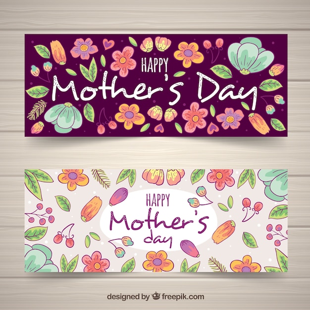 Free Vector floral hand drawn banners for mother's day