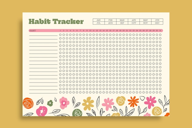 Floral hand drawn monthly habit tracker planner