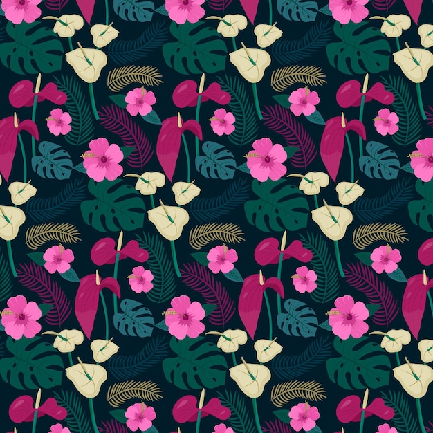 Free Vector floral hand painted fabric pattern