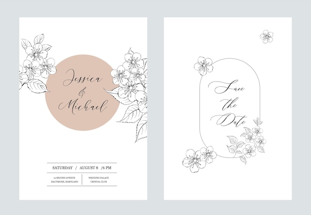 Floral invitation card. Wedding botanical template.