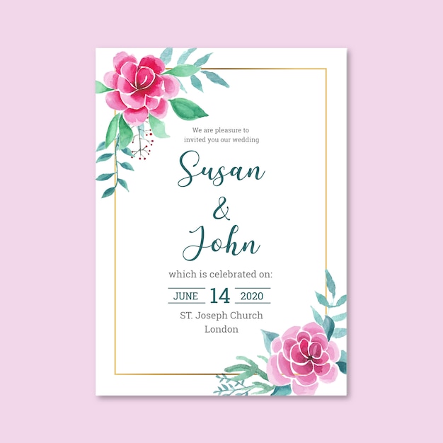 Floral invitation wiht golden frame