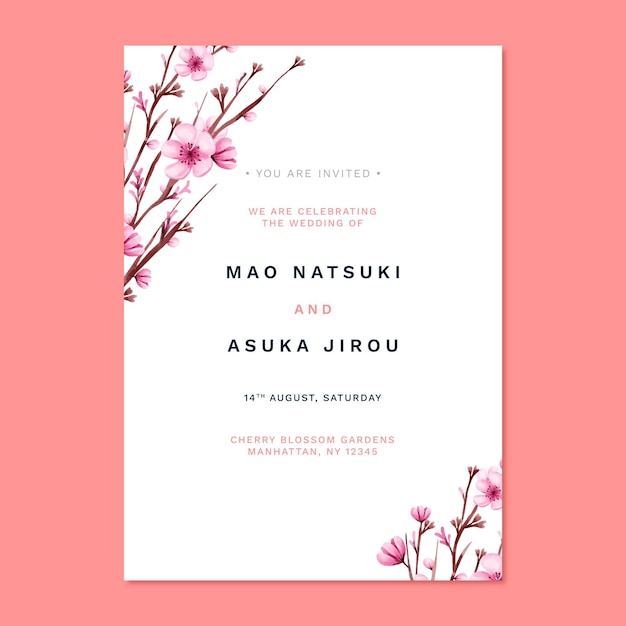 Floral japanese wedding invitation