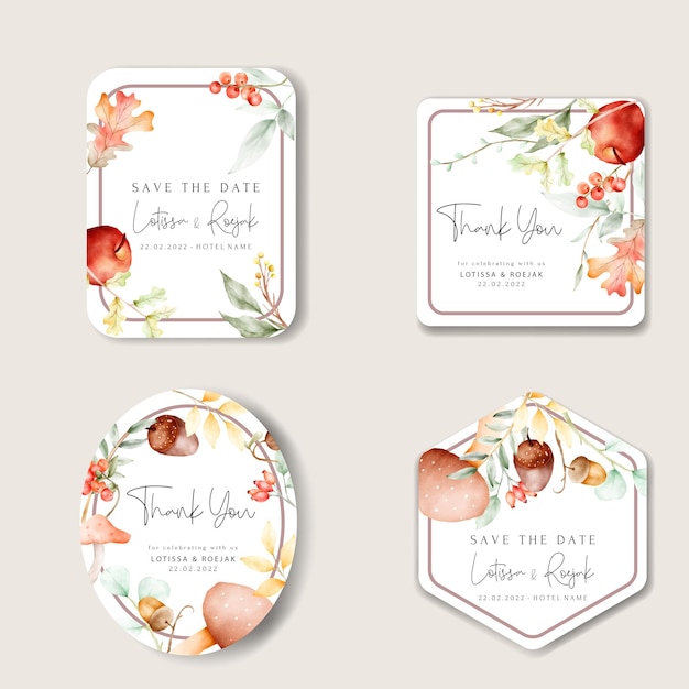 Free Vector floral label with apple and mushroom watercolor