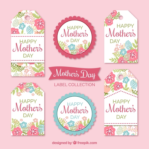 Floral labels in pastel colors for mother's day