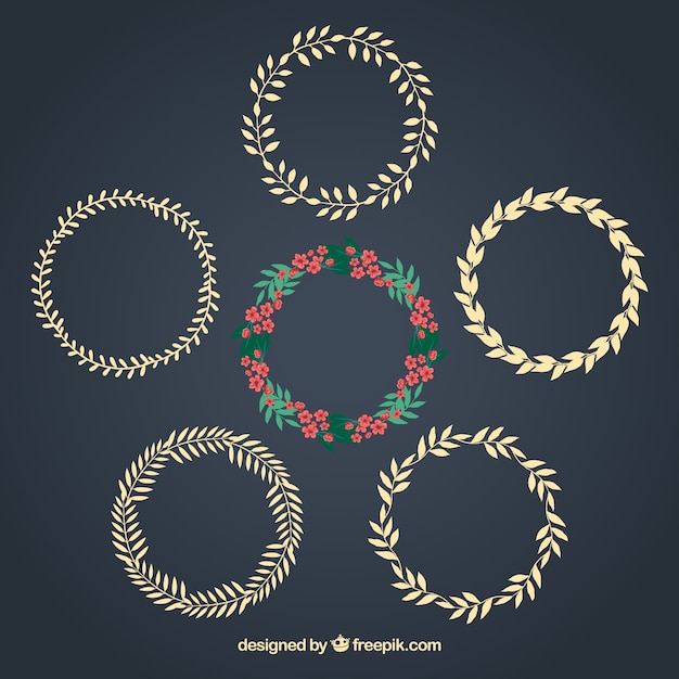 Free Vector floral and laurel wreaths