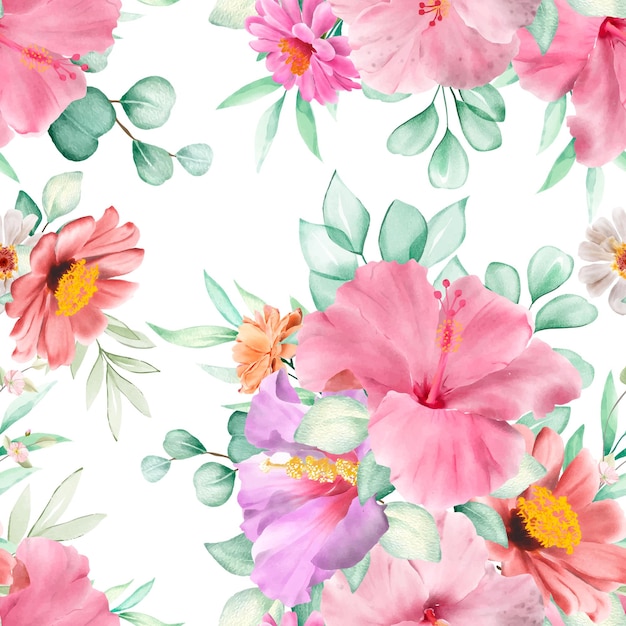 floral and leaves seamless pattern