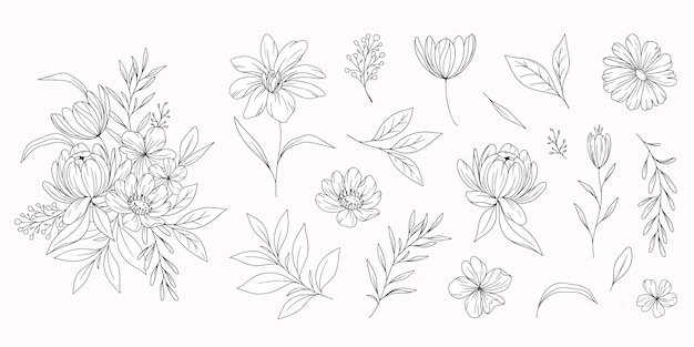 Floral line art flat design stickers