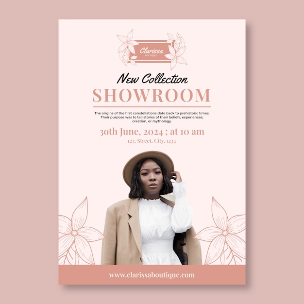 Floral linear clarissa boutique fashion party invitation template