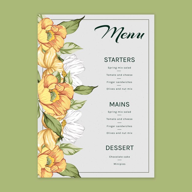 Floral menu template for wedding