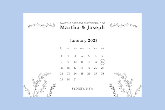 Floral minimalist save the date 2023 calendar