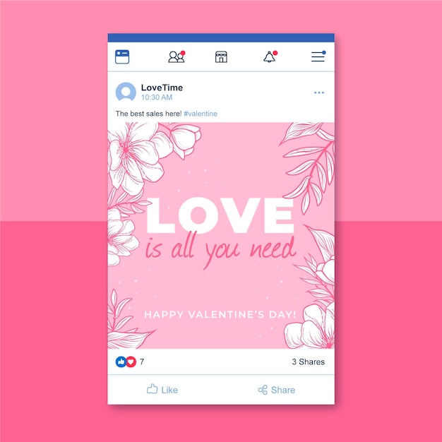 Floral monocolor valentine's day facebook post