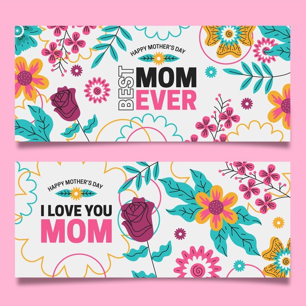 Floral mother's day banners set