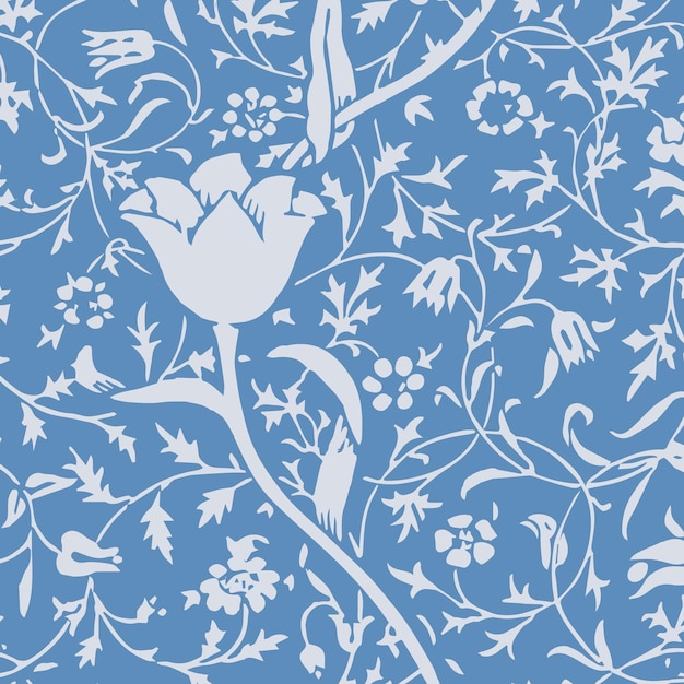 Free vector floral ornament blue seamless pattern background vector