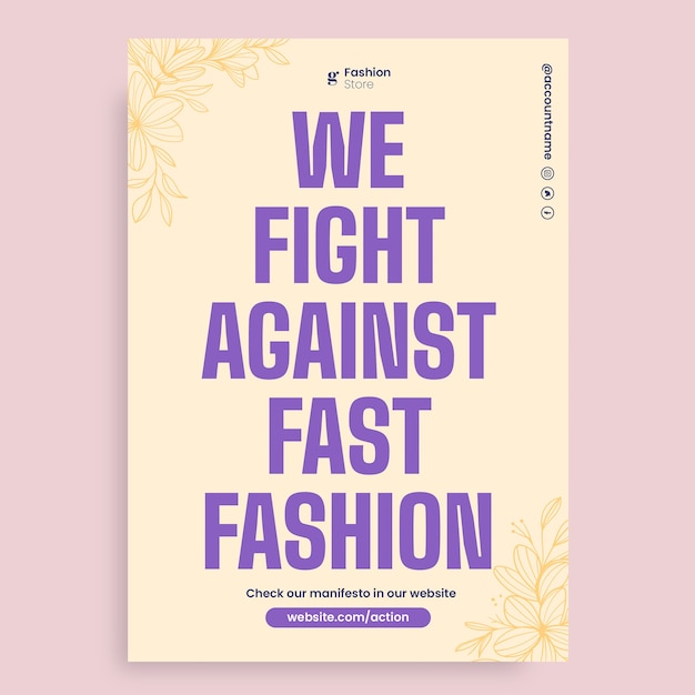 Free Vector floral pastel we fight against fast fashion poster