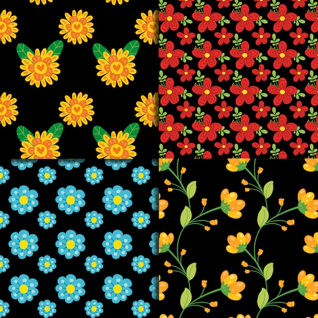 Floral pattern on black background collection