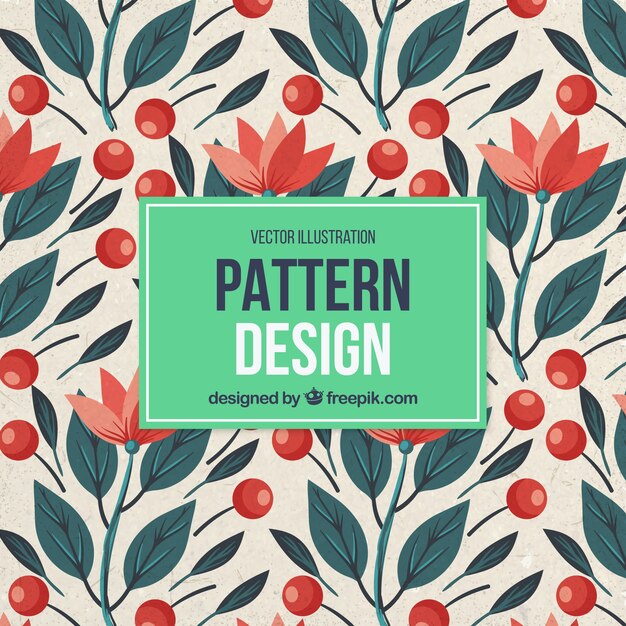 Floral pattern in green and red tones