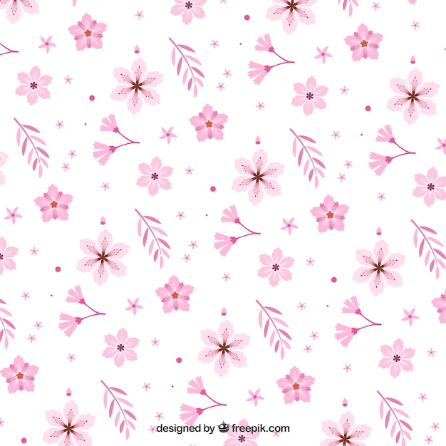 Floral pattern of pink flowers in flat design