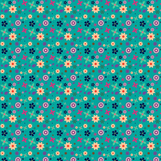 Floral pattern with aquamarine background