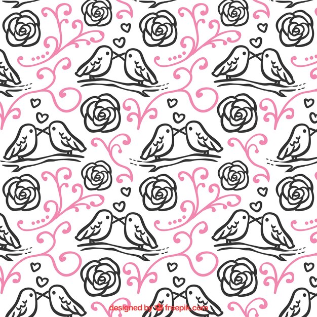 Floral pattern with birds for valentine's day