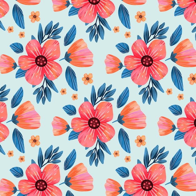 Floral pattern with pink flowers and leaves