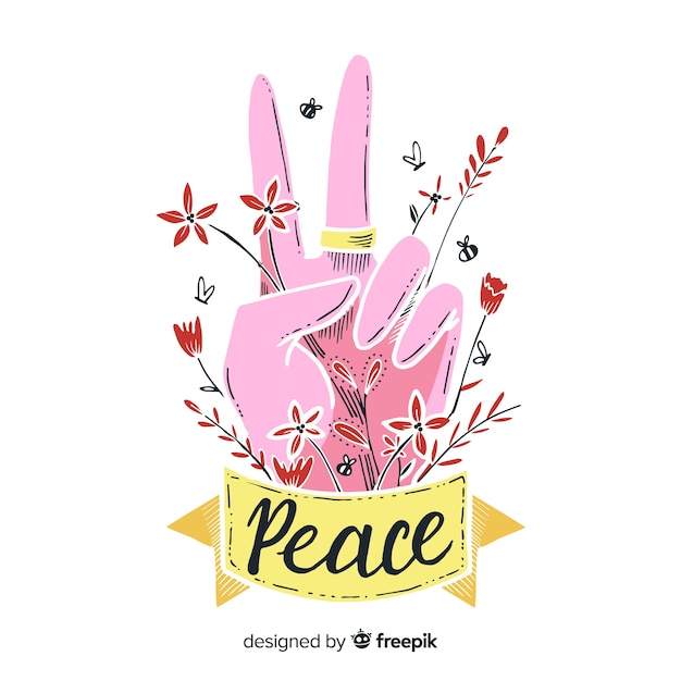 Free Vector floral peace sign hand