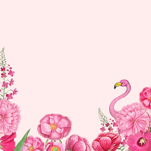 Floral pink flamingo frame