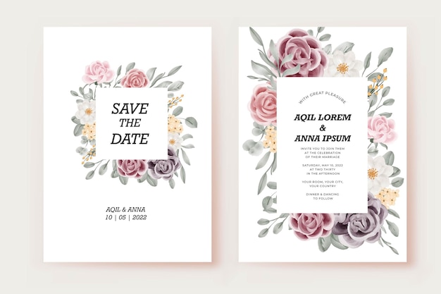 Free Vector floral rose wedding invitation card template