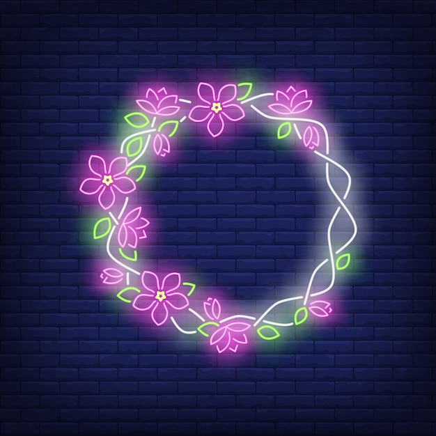 Floral round frame neon sign