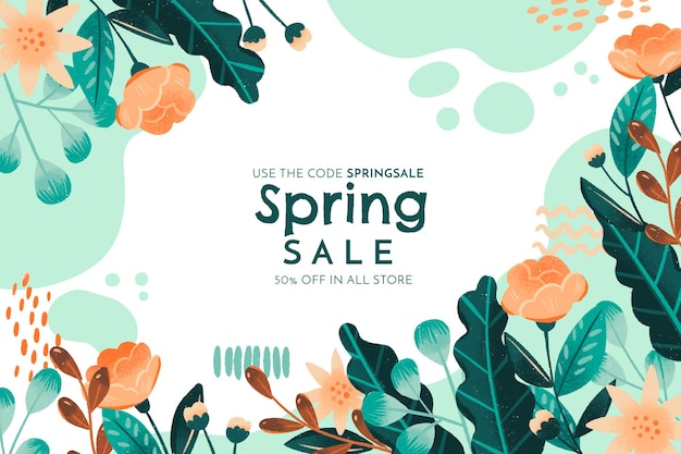 Floral sale banner in hand drawn style