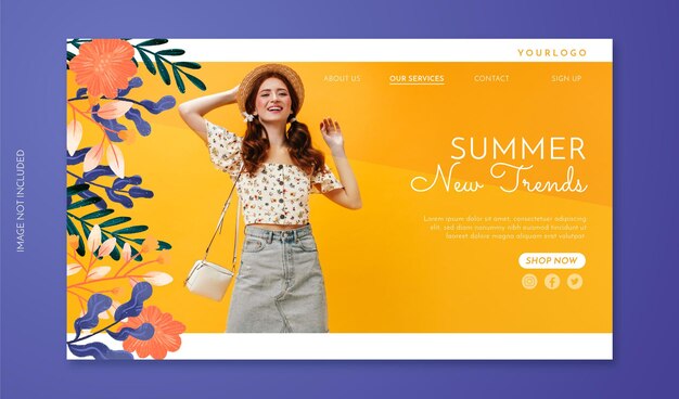 Floral sale landing page with photo hand drawn flowers