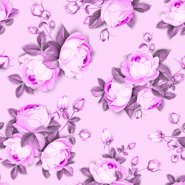 Floral seamless pattern. Blooming roses on pink background.