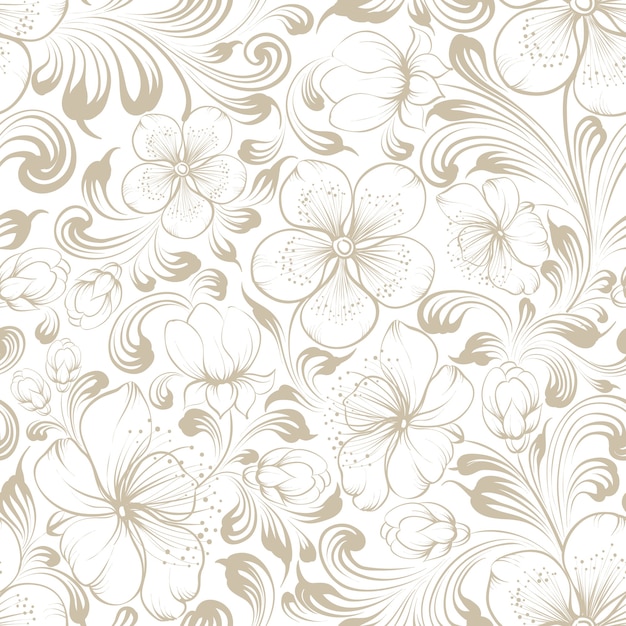 Floral seamless pattern.Blooming sakura on white background.