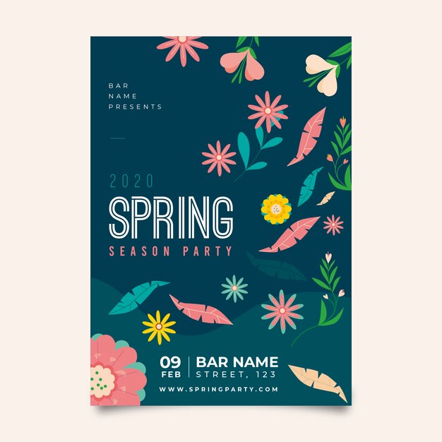 Floral spring party poster template