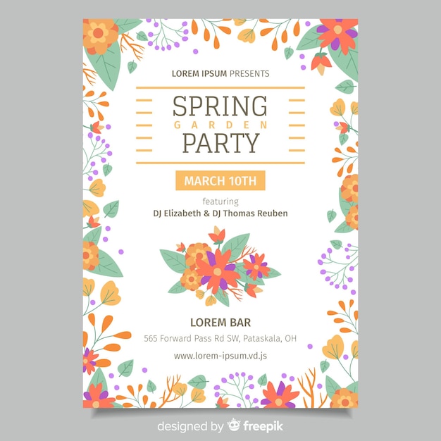 Free Vector floral spring party poster