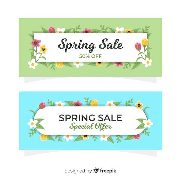 Floral spring sale banner template