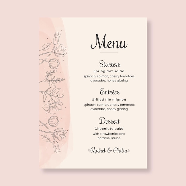 Floral style wedding menu