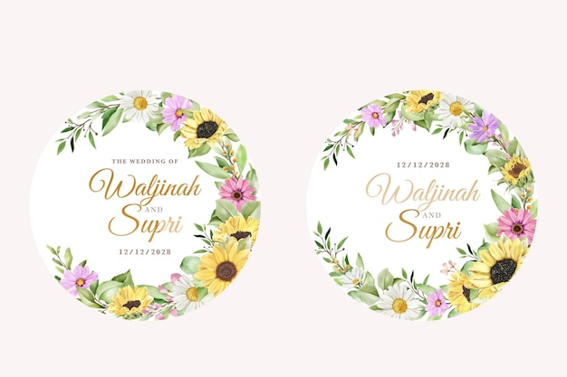 floral sun flower and cherry blossom labels design