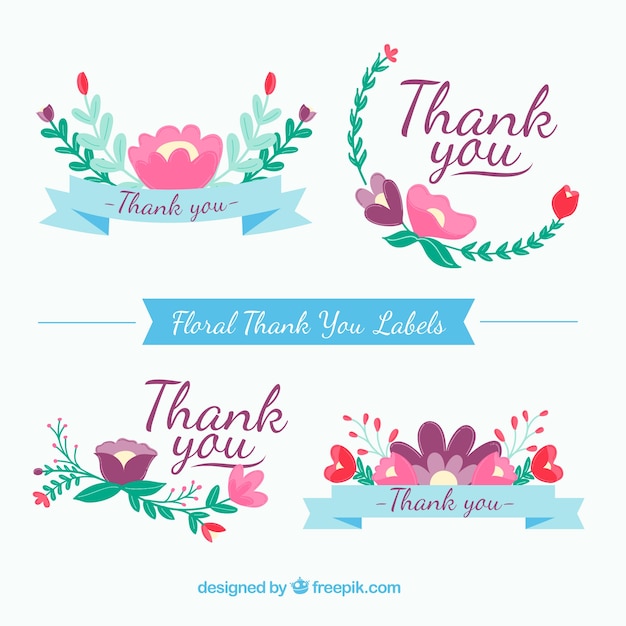 Free Vector floral thank you stickers set