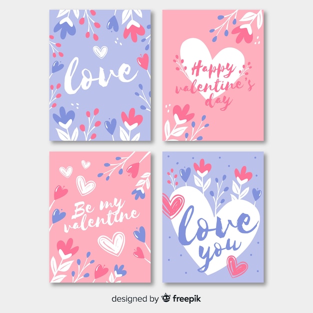 Floral valentine's day cards set